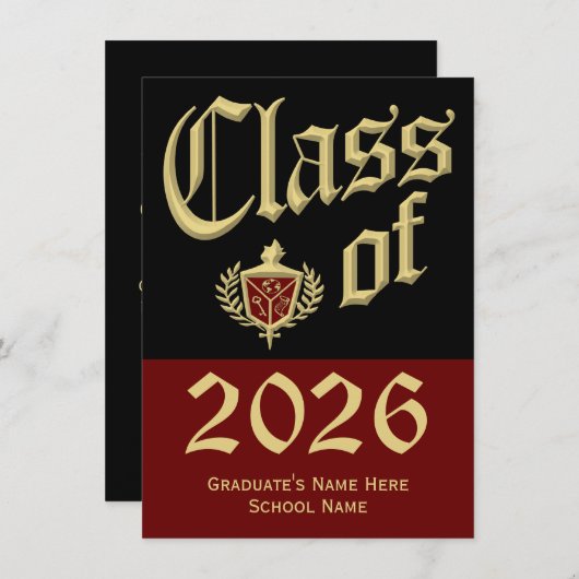 Rode Crest Afstudeer Uitnodigingen (Voorkant / Achterkant)