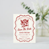 Rode cupido engel bruiloft save the date (Staand voorkant)