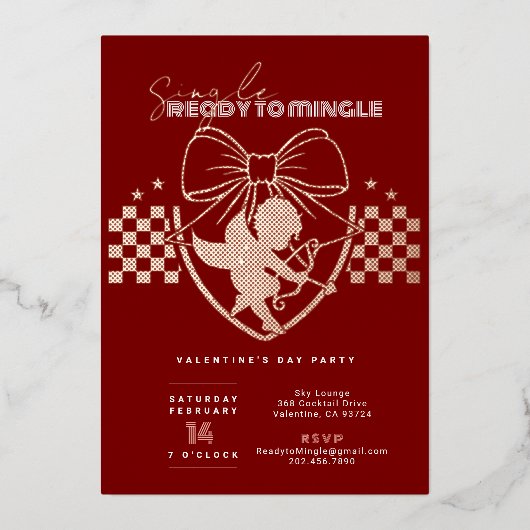 Rode Cupido Singles Valentijnsdagfeest Folie Uitnodiging (Voorkant)