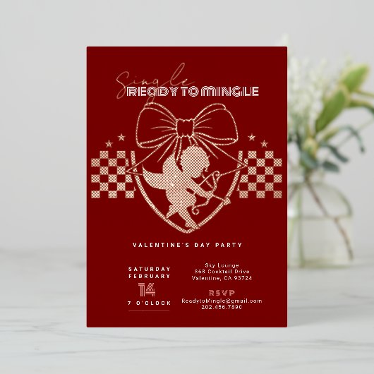 Rode Cupido Singles Valentijnsdagfeest Folie Uitnodiging (Staand Voorkant)