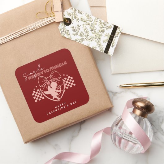 Rode Cupido Singles Valentijnsdagfeest  Vierkante Sticker (Geschenken)