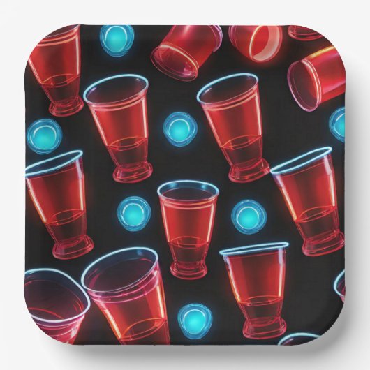 Rode Cups Bier Bash Square Papieren Bordje (Voorkant)