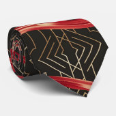 Rode Curven op Zwart & Goud Stropdas (Opgerold)