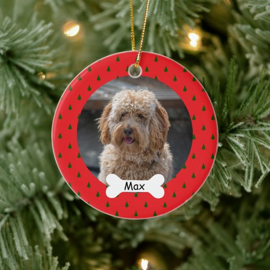 Rode Custom Pet Puppy Dog Foto Keramisch Ornament (Boom)