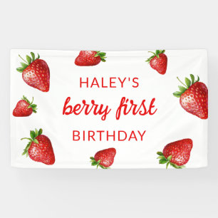 Rode Cute Aardbei Bes Eerste 1e Baby Verjaardag Spandoek