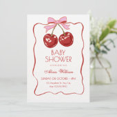 Rode cute kers baby shower kaart (Staand voorkant)