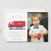 Rode Cute Vuilniswagen Kinderen Foto Verjaardag El Bedankkaart (Voorkant)