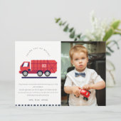 Rode Cute Vuilniswagen Kinderen Foto Verjaardag El Bedankkaart (Staand voorkant)