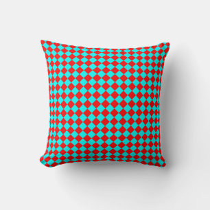 Rode Cyaan Checker Diamantpatroon Kussen