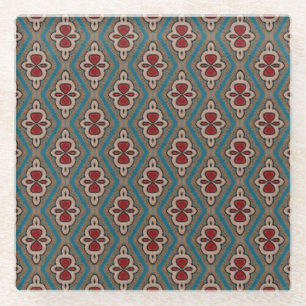 Rode Cyaan Koper Azulejos Tegel Patroon Elegantie Glazen Onderzetter