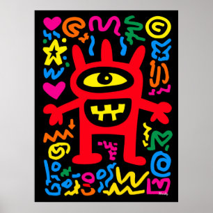 Rode Cyclops Alien – Funky Neon Pop Art Monster Poster