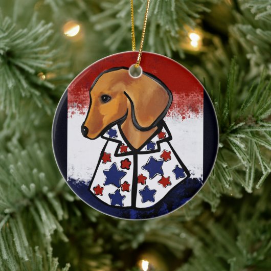 Rode Dachshond     Keramisch Ornament (Boom)