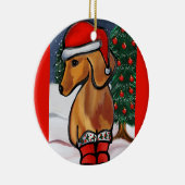 Rode Dachshond      Keramisch Ornament (Rechts)