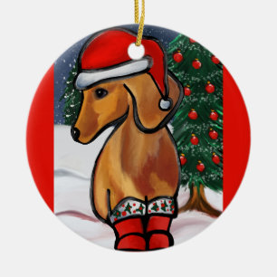 Rode Dachshond      Keramisch Ornament