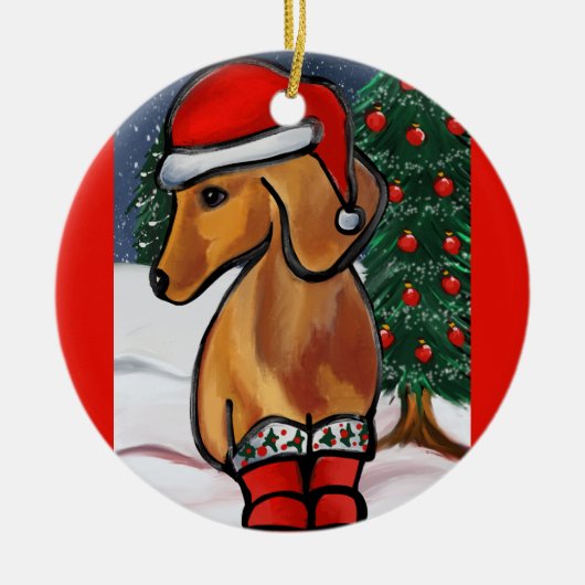 Rode Dachshond      Keramisch Ornament (Voorkant)