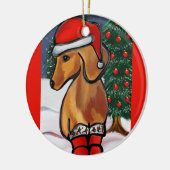 Rode Dachshond      Keramisch Ornament (Links)