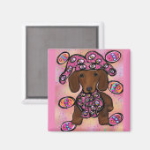 Rode Dachshund Doxie Magneet (Voorkant / Achterkant)