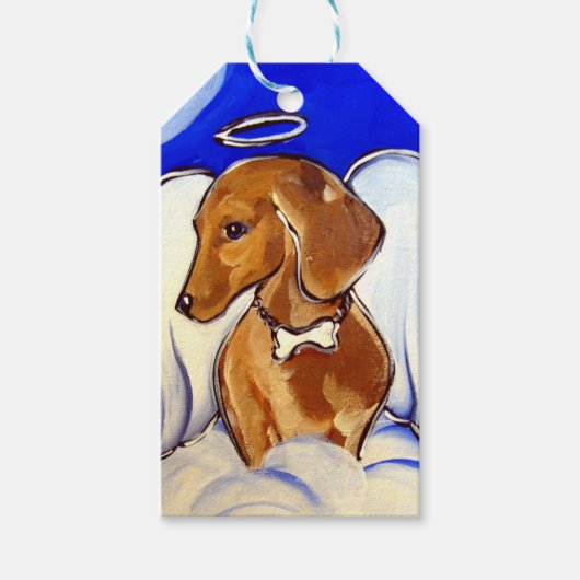 Rode Dachshund Engel Cadeaulabel (Voorkant)