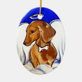 Rode Dachshund Engel Keramisch Ornament