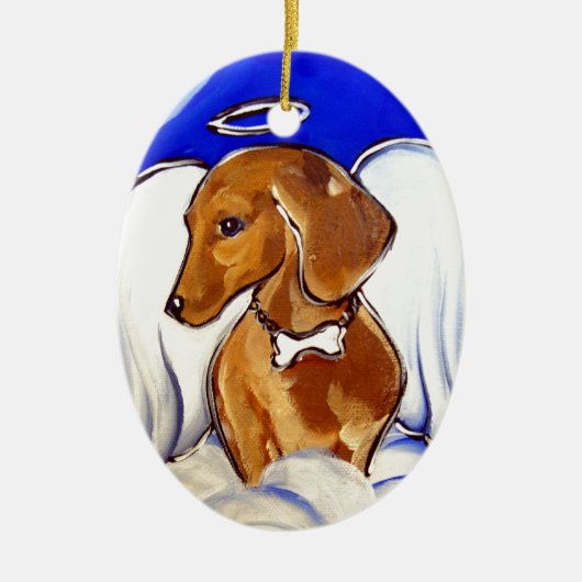 Rode Dachshund Engel Keramisch Ornament (Voorkant)