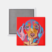 Rode Dachshund ijskast magneet (Voorkant / Achterkant)