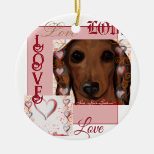 Rode Dachshund Keramisch Ornament
