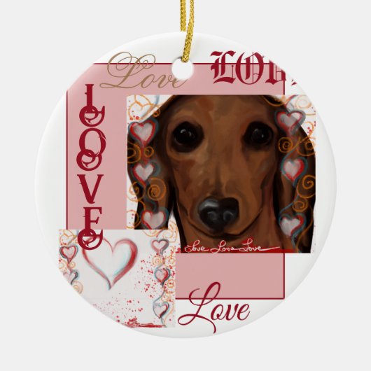 Rode Dachshund Keramisch Ornament (Voorkant)
