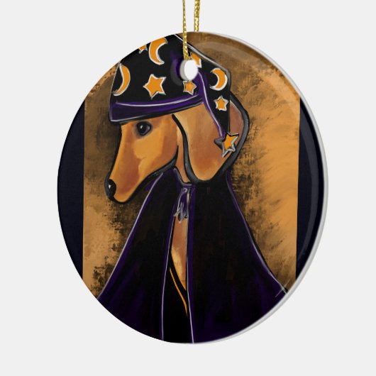 Rode dachshund keramisch ornament (Links)