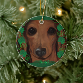 Rode Dachshund Keramisch Ornament