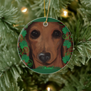 Rode Dachshund Keramisch Ornament