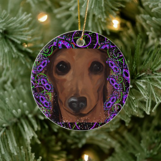 Rode Dachshund Keramisch Ornament (Boom)