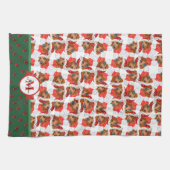 Rode Dachshund Patroon Monogram Kersthond Theedoek (Horizontaal)