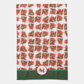 Rode Dachshund Patroon Monogram Kersthond Theedoek (Verticaal)