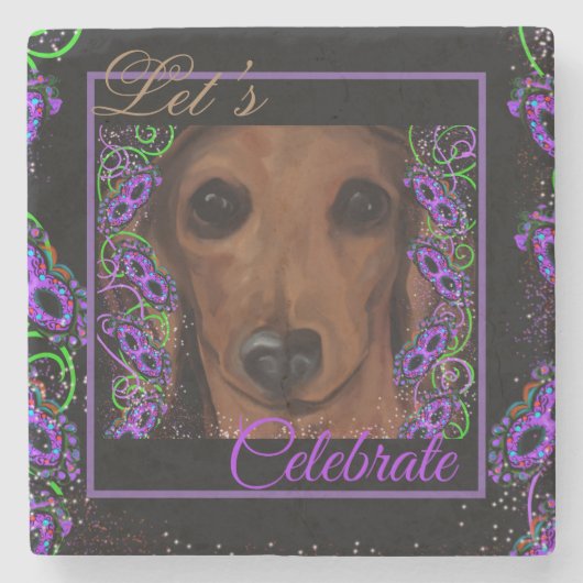 Rode Dachshund Stenen Onderzetter (Voorkant)