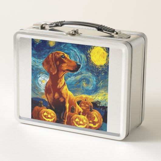 Rode Dachshund van gogh sterrenhemel halloween F (Voorkant)