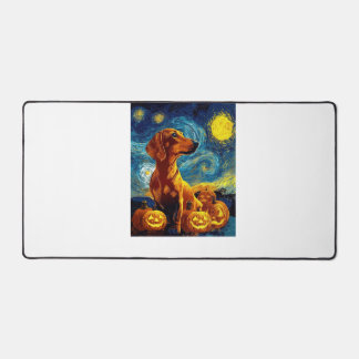 Rode Dachshund van gogh sterrenhemel halloween F Bureaumat
