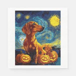Rode Dachshund van gogh sterrenhemel halloween F Servet
