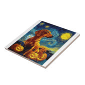 Rode Dachshund van gogh sterrenhemel halloween F Tegeltje (Zijkant)