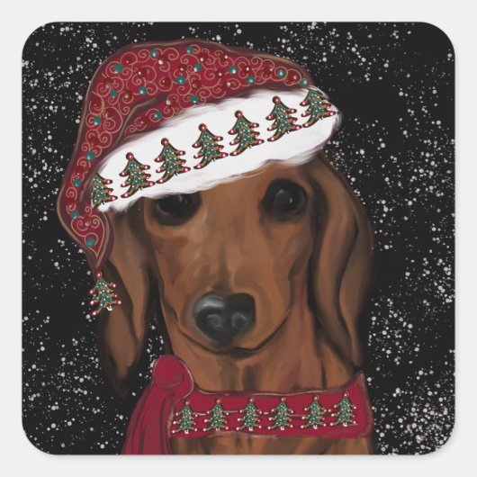 Rode Dachshund Vierkante Sticker (Voorkant)
