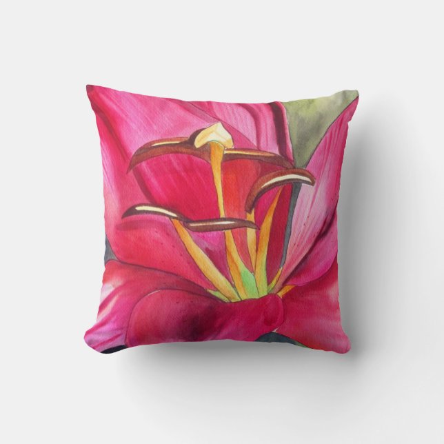 Rode dag lichtere waterverf bloem kunst kussen (Voorkant)