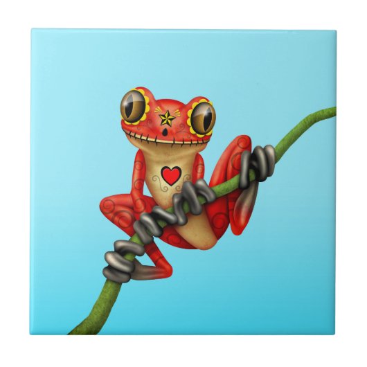 Rode dag van de diepzeekuikkikker van de suikerrie tegeltje (Voorkant)