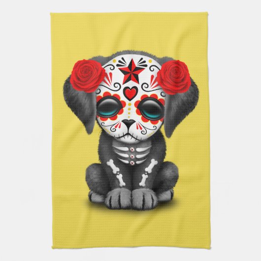 Rode dag van de dode Baby Puppy Dog Theedoek (Verticaal)