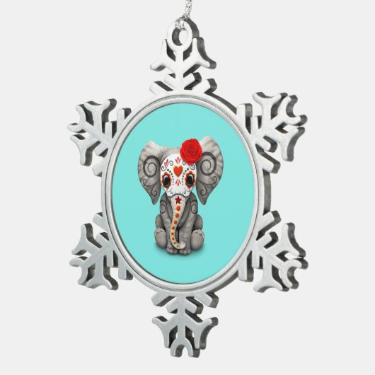 Rode Dag van de dode olifant Tin Sneeuwvlok Ornament (Rechts)