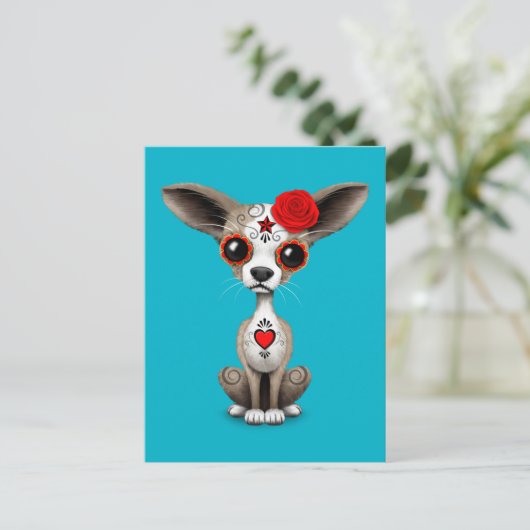 Rode Dag van de dode suikerschedel Chihuahua Puppy Briefkaart (Staand voorkant)