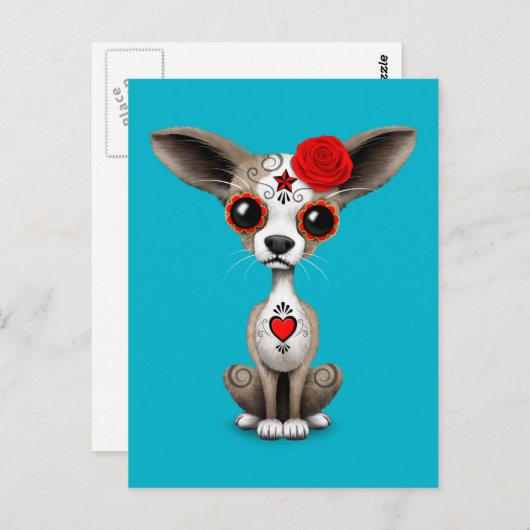 Rode Dag van de dode suikerschedel Chihuahua Puppy Briefkaart (Voorkant / Achterkant)