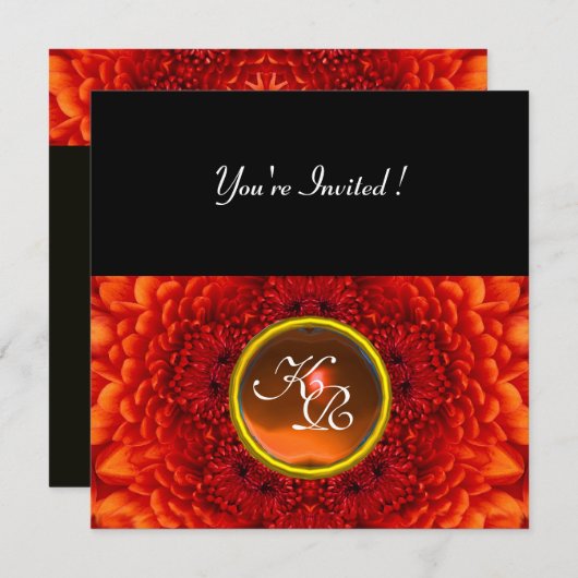 RODE DAHLIA, AGATE  monogram ,helder  zwart geel Kaart (Voorkant / Achterkant)