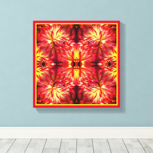 Rode Dahlia Bloem Abstracte Natuur Canvas Afdruk (Insitu (Houten vloer))