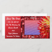 Rode Dahlia Bloem Trouwfoto Save The Date (Voorkant / Achterkant)
