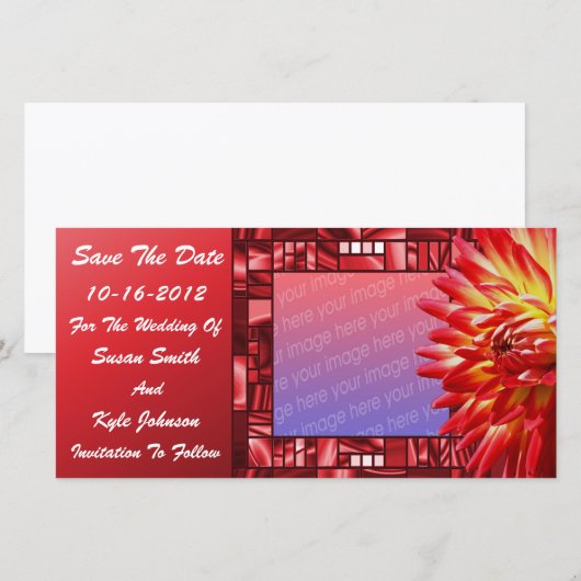 Rode Dahlia Bloem Trouwfoto Save The Date (Voorkant / Achterkant)