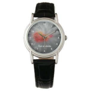 Rode Dahlia bloem zwart en wit, gepersonaliseerd Horloge